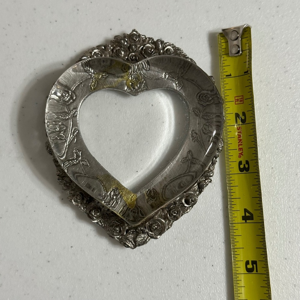 Metzke Rose Floral Heart Picture Frame Pewter VTG 1989 Silver Tone Paperweight - Picture 7 of 7